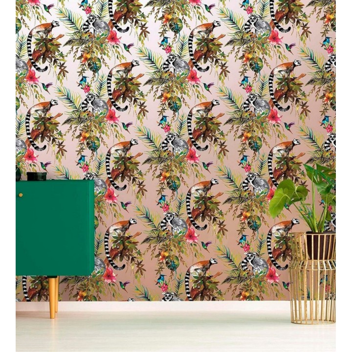 Papel pintado de lémures y colibrís - Madagascar Lush 684340