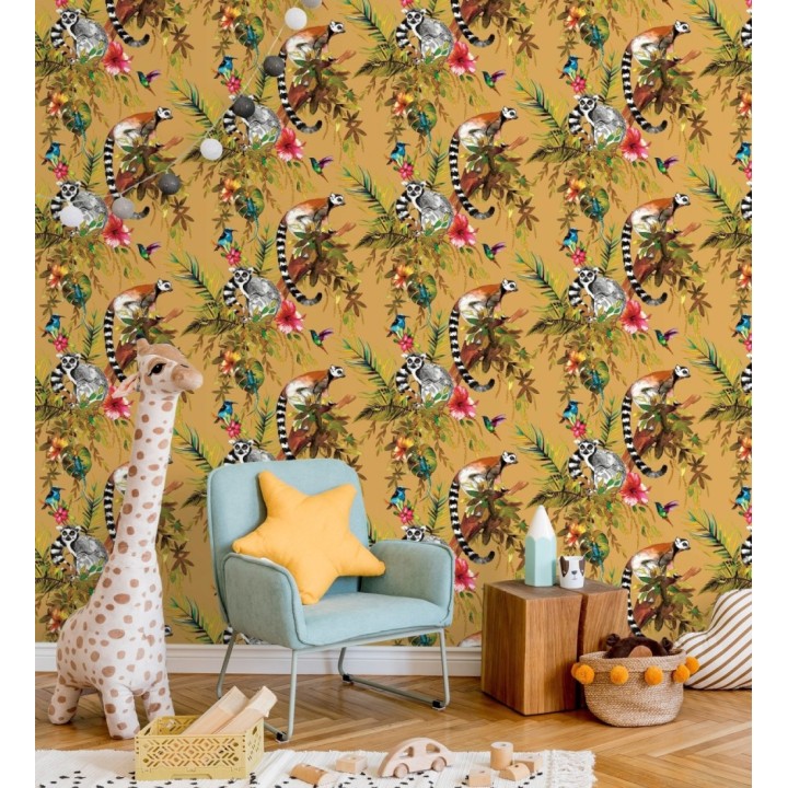 Papel pintado de lémures y colibrís - Madagascar Lush 684341