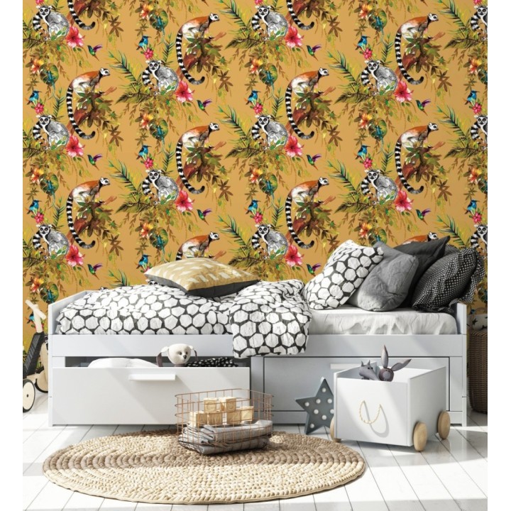 Papel pintado de lémures y colibrís - Madagascar Lush 684341
