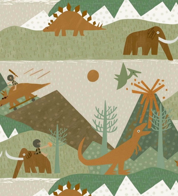 Papel pintado aventura prehistórica de dinosaurios y mamuts - Pangea Primitive 684342