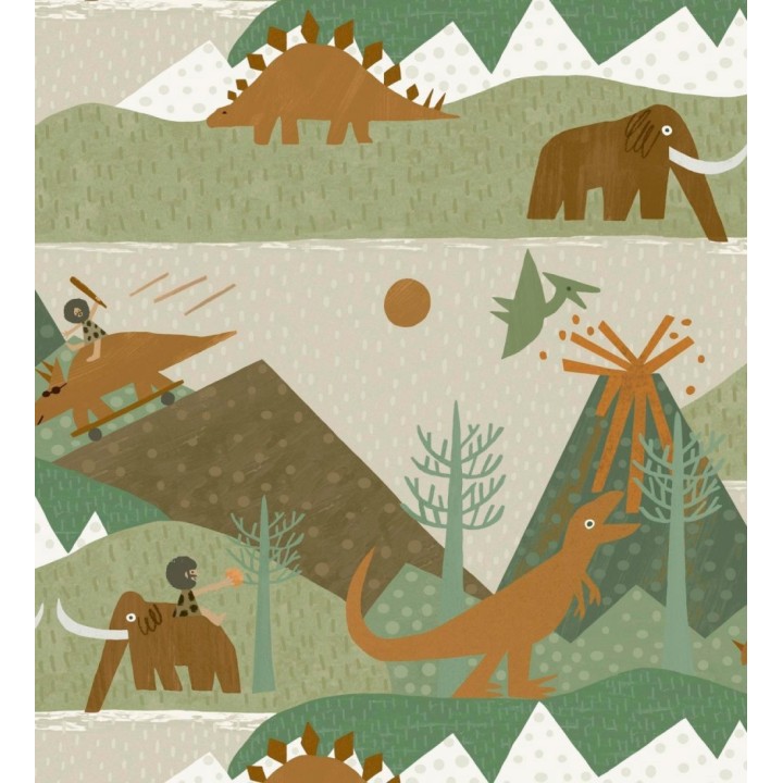 Papel pintado aventura prehistórica de dinosaurios y mamuts - Pangea Primitive 684342