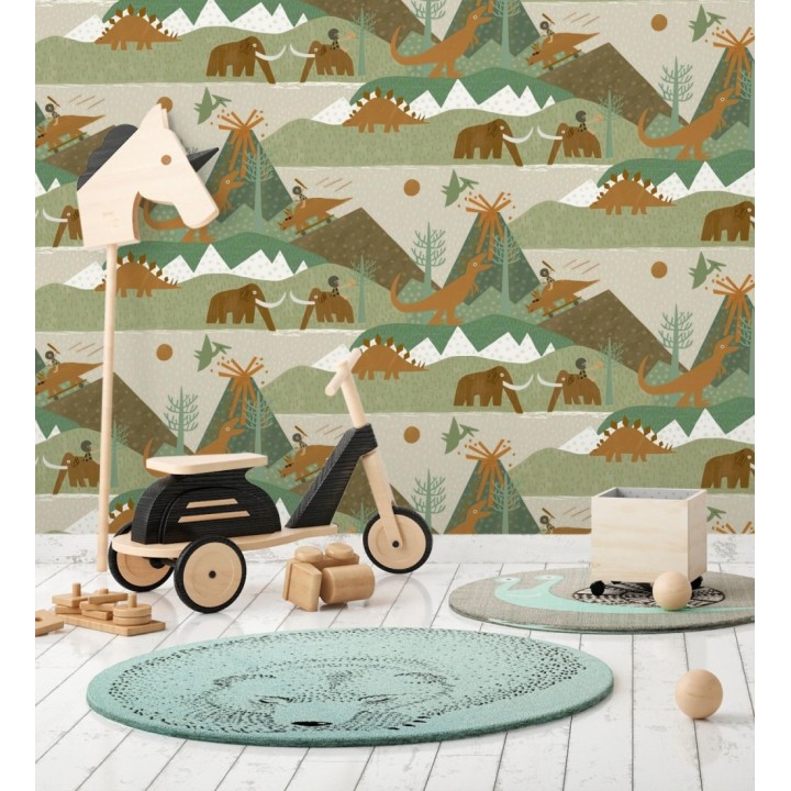 Papel pintado aventura prehistórica de dinosaurios y mamuts - Pangea Primitive 684342
