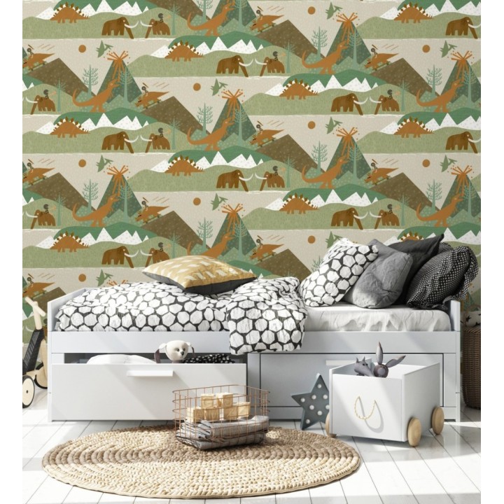 Papel pintado aventura prehistórica de dinosaurios y mamuts - Pangea Primitive 684342