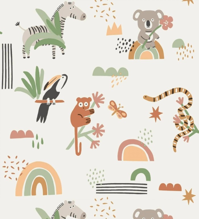 Papel pintado selva dulce cebra koala tucán y serpiente - Queensland Sunny 684344