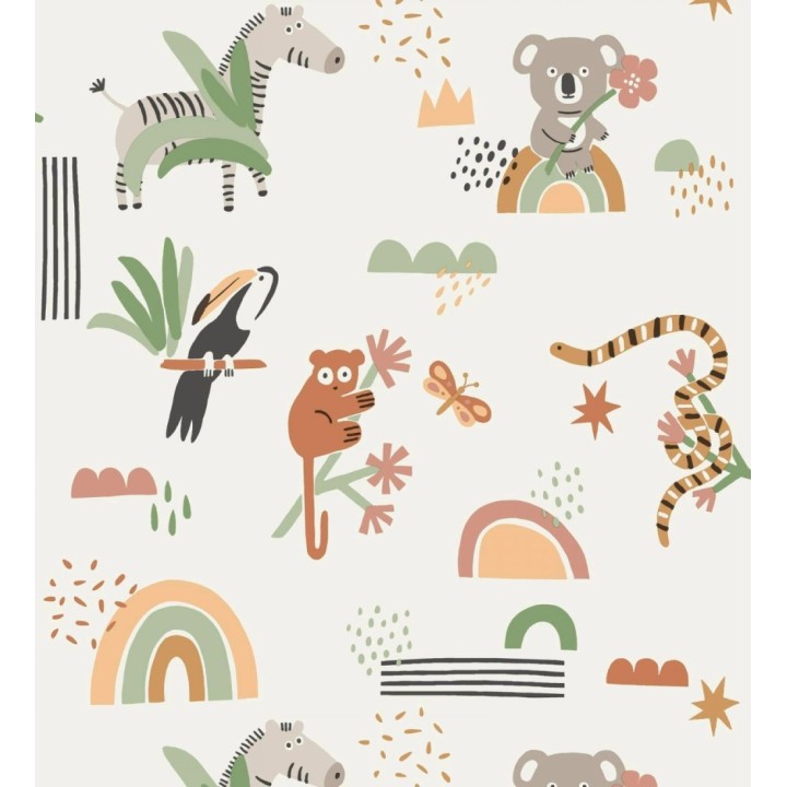 Papel pintado selva dulce cebra koala tucán y serpiente - Queensland Sunny 684344