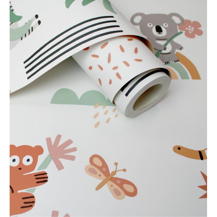 Papel pintado selva dulce cebra koala tucán y serpiente - Queensland Sunny 684344