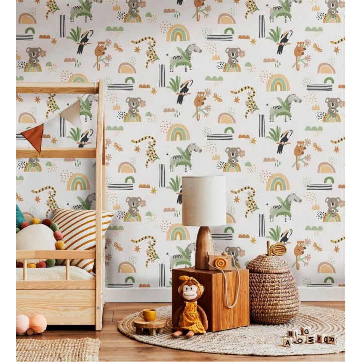 Papel pintado selva dulce cebra koala tucán y serpiente - Queensland Sunny 684344