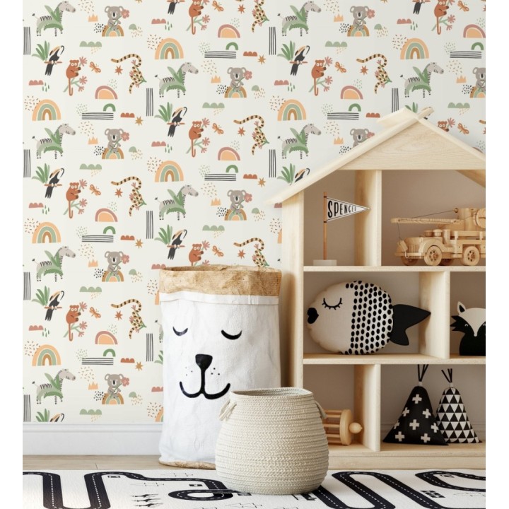 Papel pintado selva dulce cebra koala tucán y serpiente - Queensland Sunny 684344