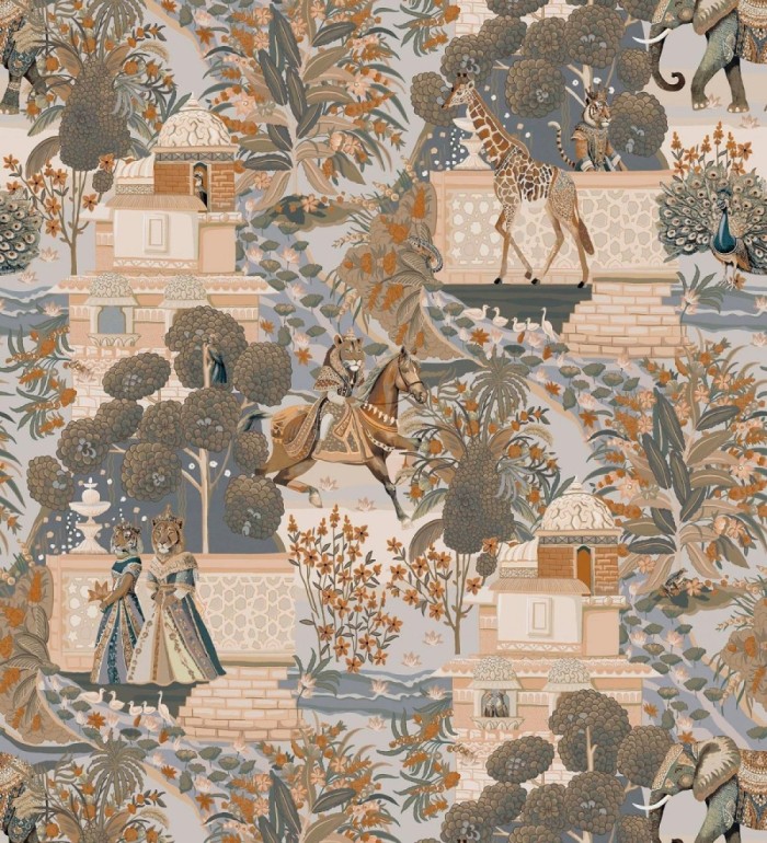 Papel pintado palacio de leones y tigres con elefantes jirafas caballos y aves - Kamal Imperial 684346