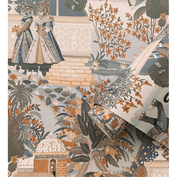 Papel pintado palacio de leones y tigres con elefantes jirafas caballos y aves - Kamal Imperial 684346