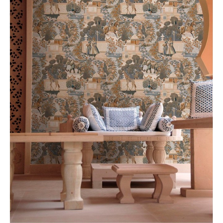Papel pintado palacio de leones y tigres con elefantes jirafas caballos y aves - Kamal Imperial 684346