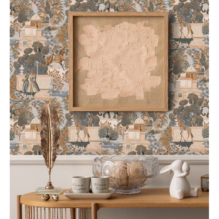Papel pintado palacio de leones y tigres con elefantes jirafas caballos y aves - Kamal Imperial 684346