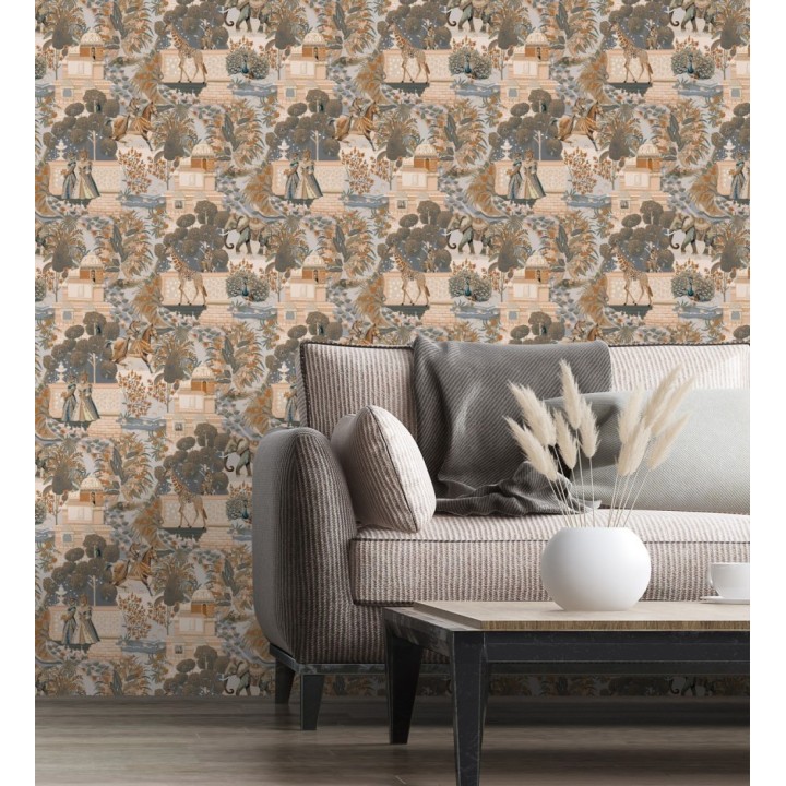 Papel pintado palacio de leones y tigres con elefantes jirafas caballos y aves - Kamal Imperial 684346