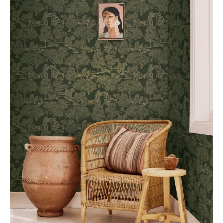 Papel pintado mural de selva exótica con monos y leopardos - Angkor Hidden 684347