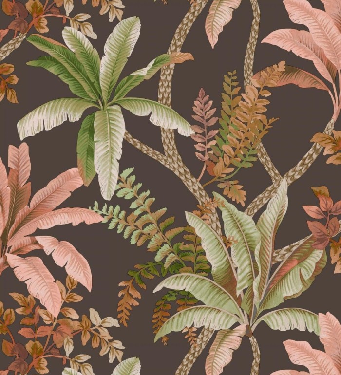 Papel pintado selva tropical tonos tierra y rosa - Palm Shadowy 684350