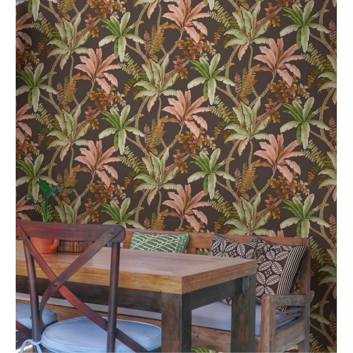 Papel pintado selva tropical tonos tierra y rosa - Palm Shadowy 684350