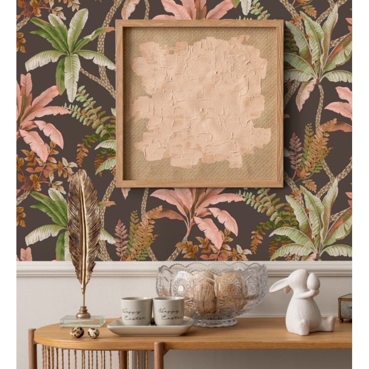 Papel pintado selva tropical tonos tierra y rosa - Palm Shadowy 684350