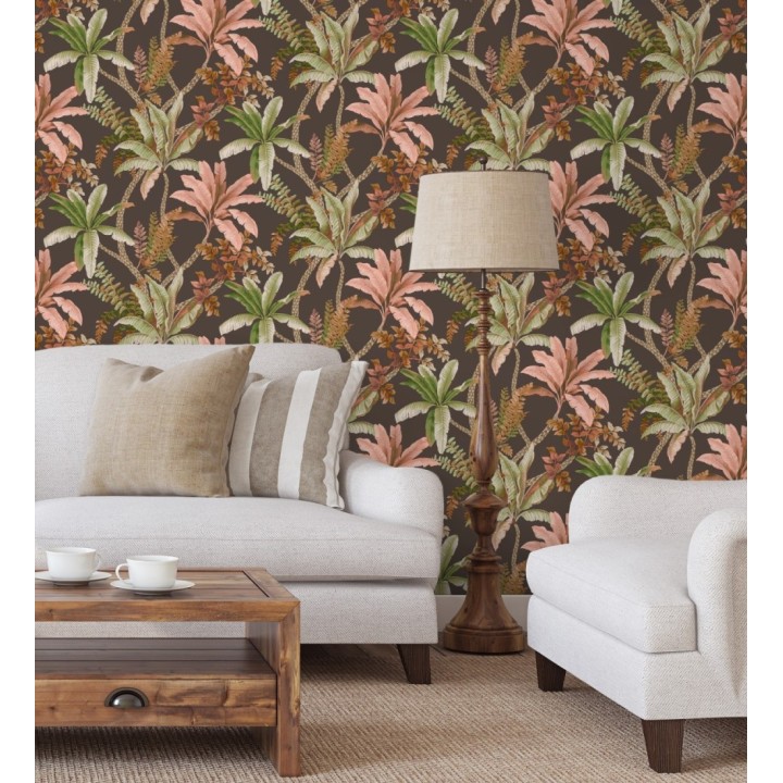 Papel pintado selva tropical tonos tierra y rosa - Palm Shadowy 684350