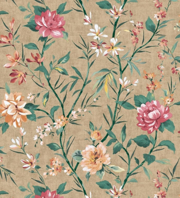 Papel pintado peonías al óleo sobre lienzo ocre - Venice Painted 684351