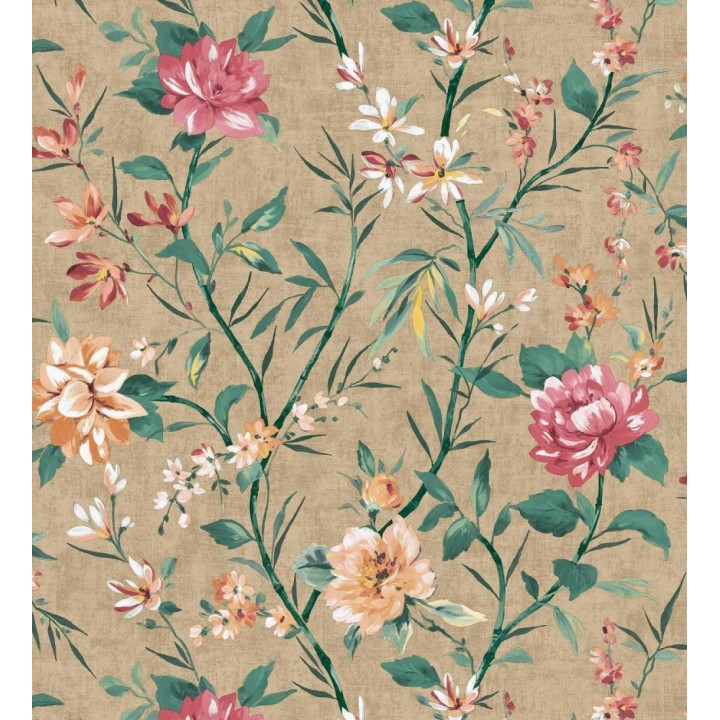 Papel pintado peonías al óleo sobre lienzo ocre - Venice Painted 684351