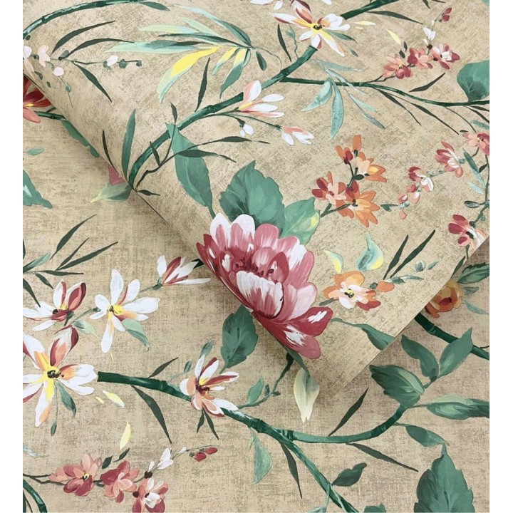 Papel pintado peonías al óleo sobre lienzo ocre - Venice Painted 684351