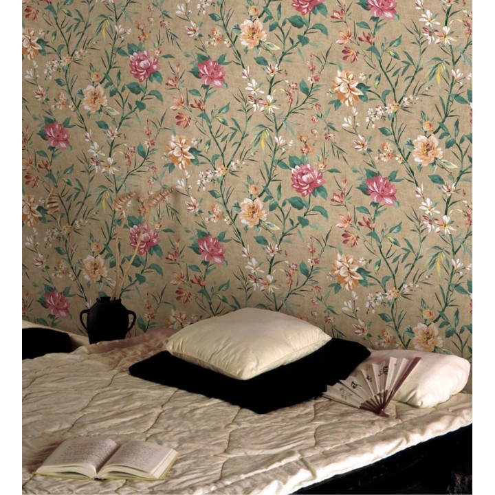 Papel pintado peonías al óleo sobre lienzo ocre - Venice Painted 684351