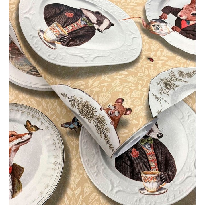 Papel pintado platos porcelana con retrato de animales coloniales - Buckingham Fancy 684352