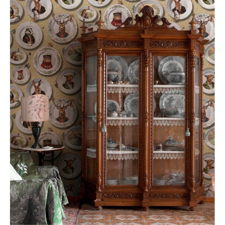 Papel pintado platos porcelana con retrato de animales coloniales - Buckingham Fancy 684352
