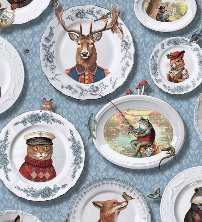 Papel pintado platos porcelana con retrato de animales coloniales - Buckingham Fancy 684353