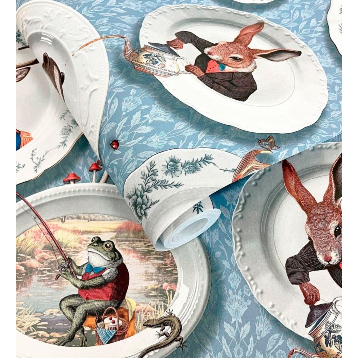 Papel pintado platos porcelana con retrato de animales coloniales - Buckingham Fancy 684353