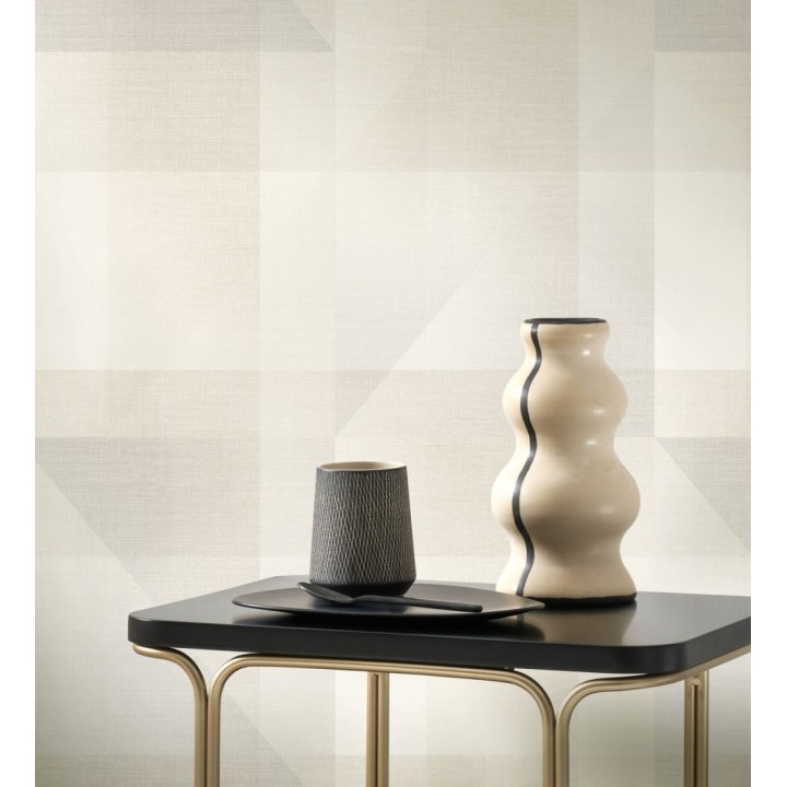 Papel pintado geometría de lino en tonos marfil y beige - Eindhoven Overlay 684361