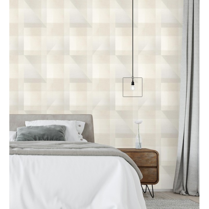 Papel pintado geometría de lino en tonos marfil y beige - Eindhoven Overlay 684361