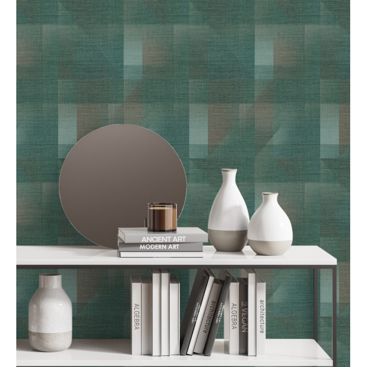 Papel pintado geometría de lino en tonos marrones y verde - Eindhoven Overlay 684362
