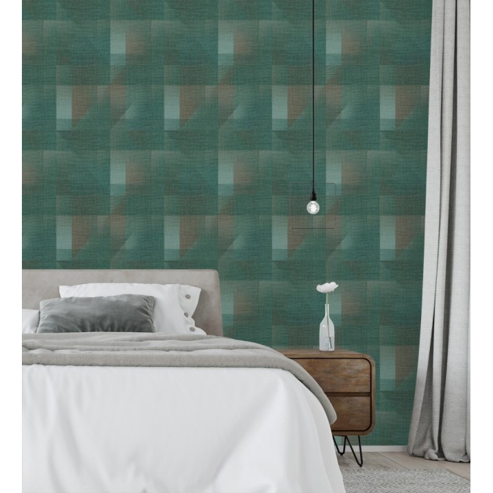 Papel pintado geometría de lino en tonos marrones y verde - Eindhoven Overlay 684362