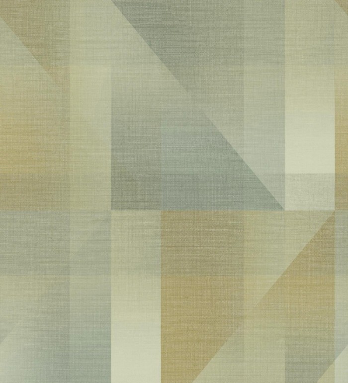 Papel pintado geometría de lino en tonos verde salvia y ocre - Eindhoven Overlay 684363