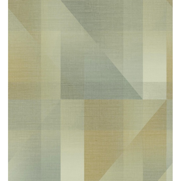 Papel pintado geometría de lino en tonos verde salvia y ocre - Eindhoven Overlay 684363