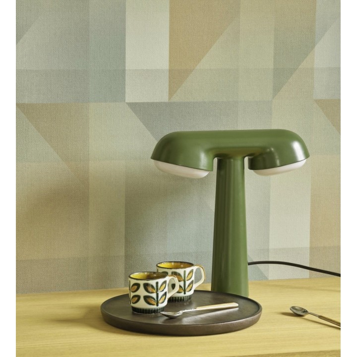 Papel pintado geometría de lino en tonos verde salvia y ocre - Eindhoven Overlay 684363