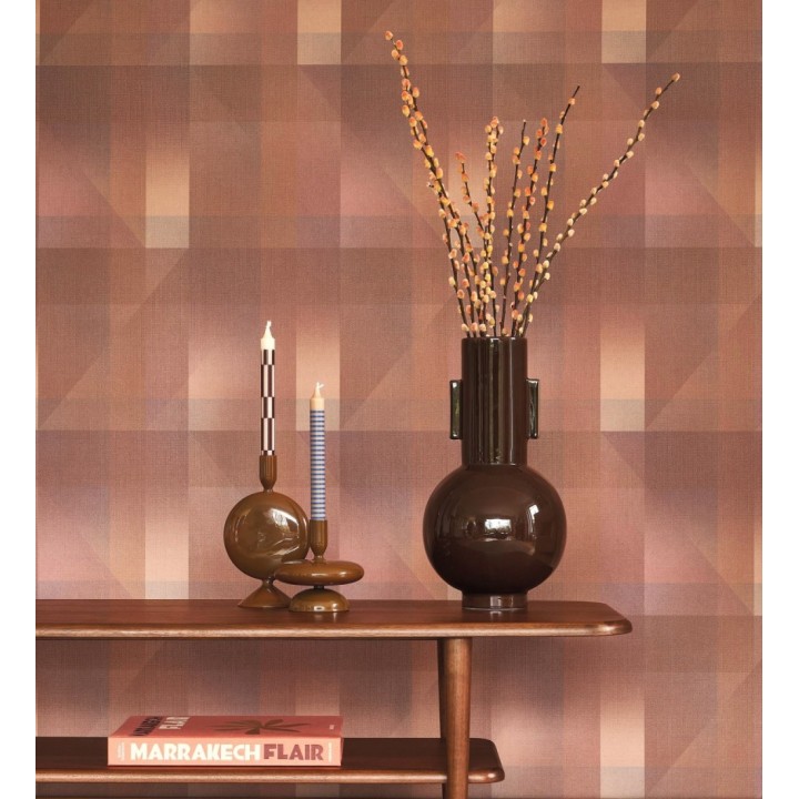 Papel pintado geometría de lino en tonos rojizos - Eindhoven Overlay 684364