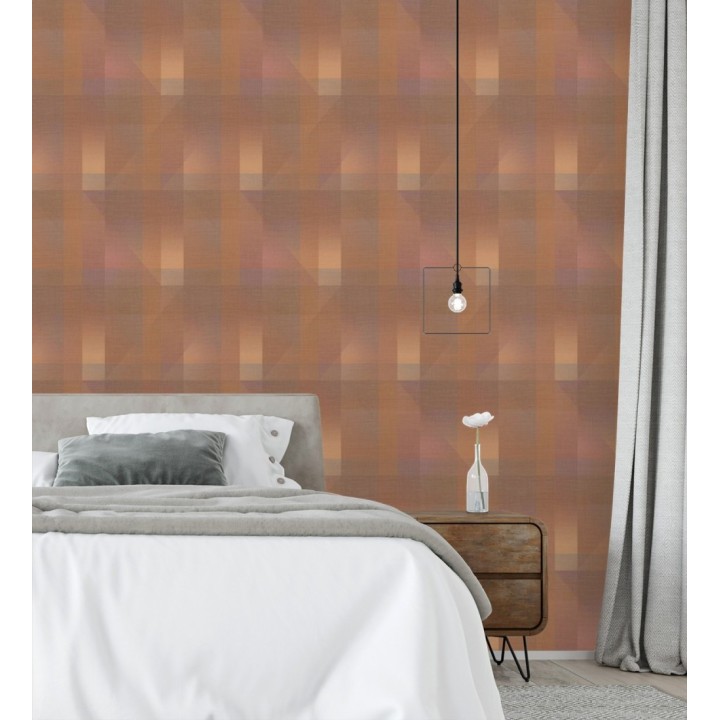 Papel pintado geometría de lino en tonos rojizos - Eindhoven Overlay 684364