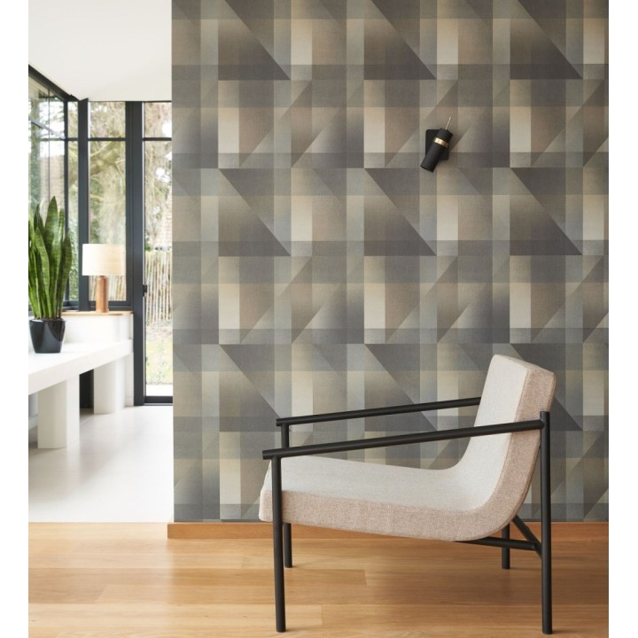 Papel pintado geometría de lino en tonos gris carbón y humo - Eindhoven Overlay 684365