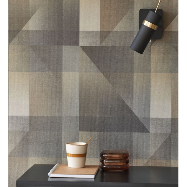 Papel pintado geometría de lino en tonos gris carbón y humo - Eindhoven Overlay 684365