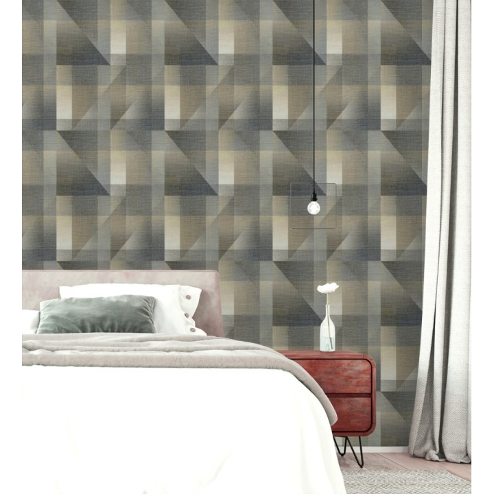Papel pintado geometría de lino en tonos gris carbón y humo - Eindhoven Overlay 684365