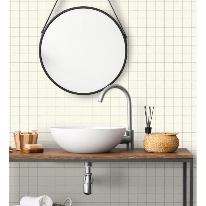 Papel pintado de cuadros fondo blanco roto tejido de sastrería - Cardiff Squared 684366