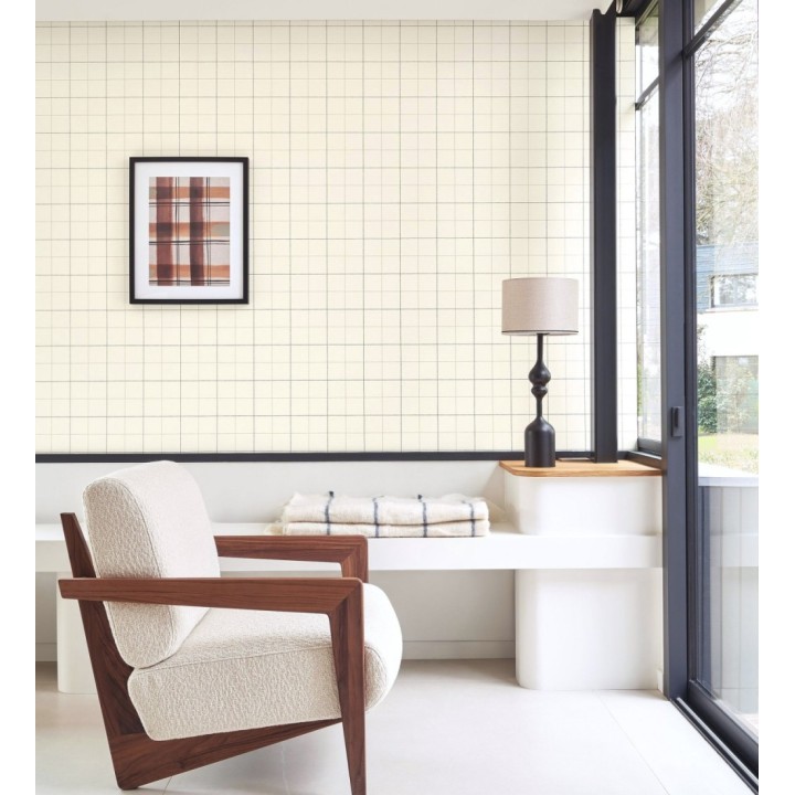 Papel pintado de cuadros fondo blanco roto tejido de sastrería - Cardiff Squared 684366