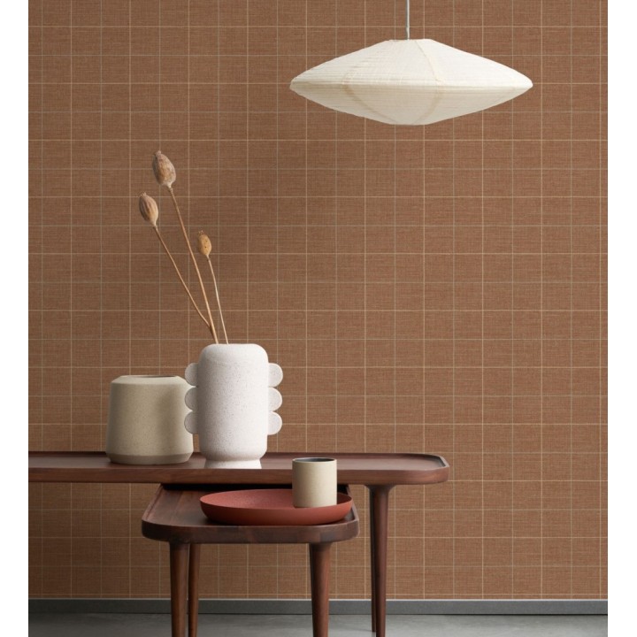 Papel pintado de cuadros fondo color terracota tejido de sastrería - Cardiff Squared 684367