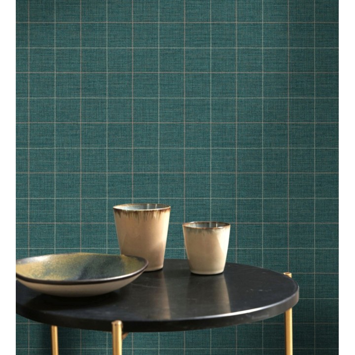 Papel pintado de cuadros fondo turquesa tejido de sastrería - Cardiff Squared 684368