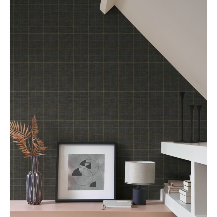 Papel pintado de cuadros fondo color café oscuro tejido de sastrería - Cardiff Squared 684370