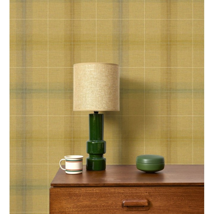 Papel pintado cuadros escoceses tartan fondo amarillo mostaza - Nottingham Expansive 684371