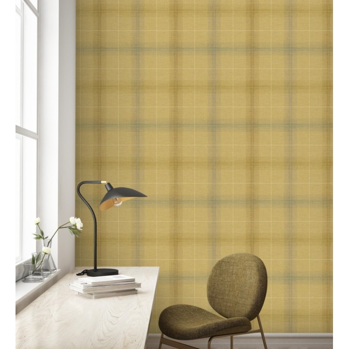 Papel pintado cuadros escoceses tartan fondo amarillo mostaza - Nottingham Expansive 684371