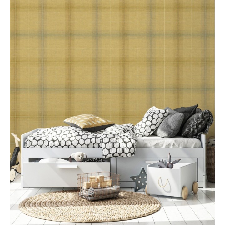 Papel pintado cuadros escoceses tartan fondo amarillo mostaza - Nottingham Expansive 684371